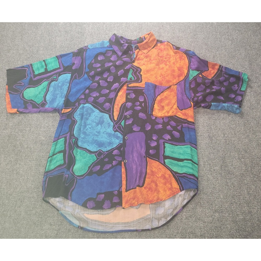 Vintage Z Bop Mens Medium Rayon Abstract Geometric Print Button Down Shirt 90s